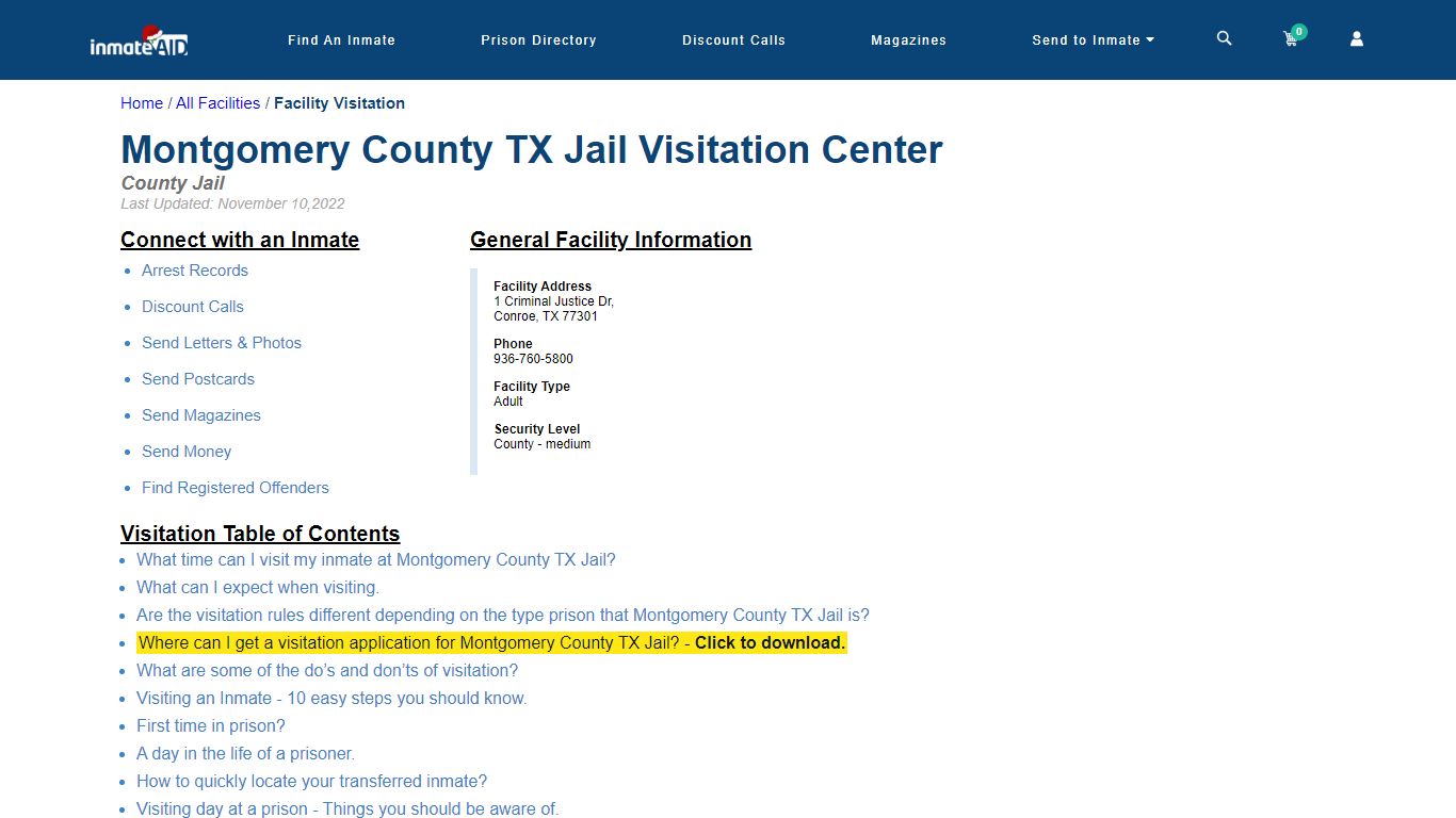 Montgomery County TX Jail | Visitation, dress code & visiting hours
